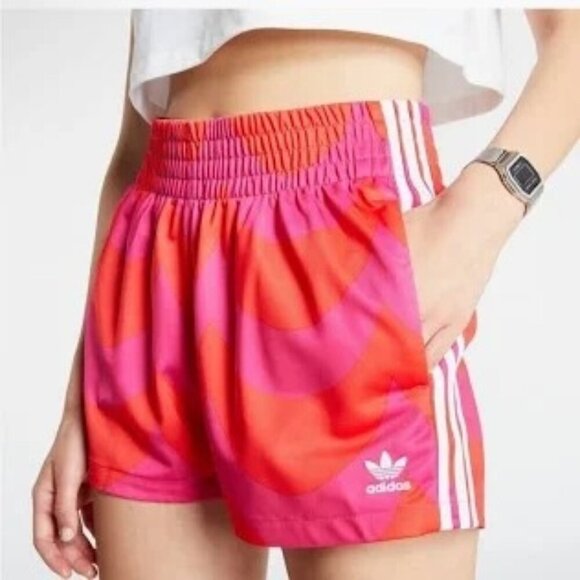 adidas Pants - Adidas Marimekko Athletic Shorts Red Pink Elastic Waist Primegreen - Sz S H20476